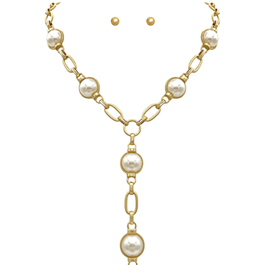 Pearl & Oval Chain Y Necklace Set