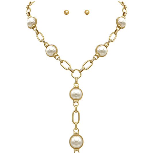 Pearl & Oval Chain Y Necklace Set