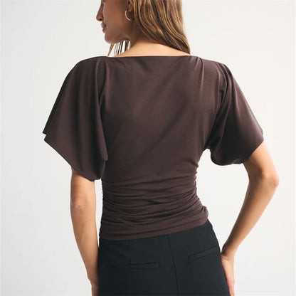 Ruched Waist Flutter Sleeve Top