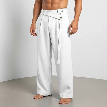Belted Wrap Waist Wide Leg Trousers