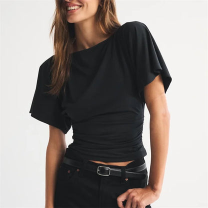 Ruched Waist Flutter Sleeve Top