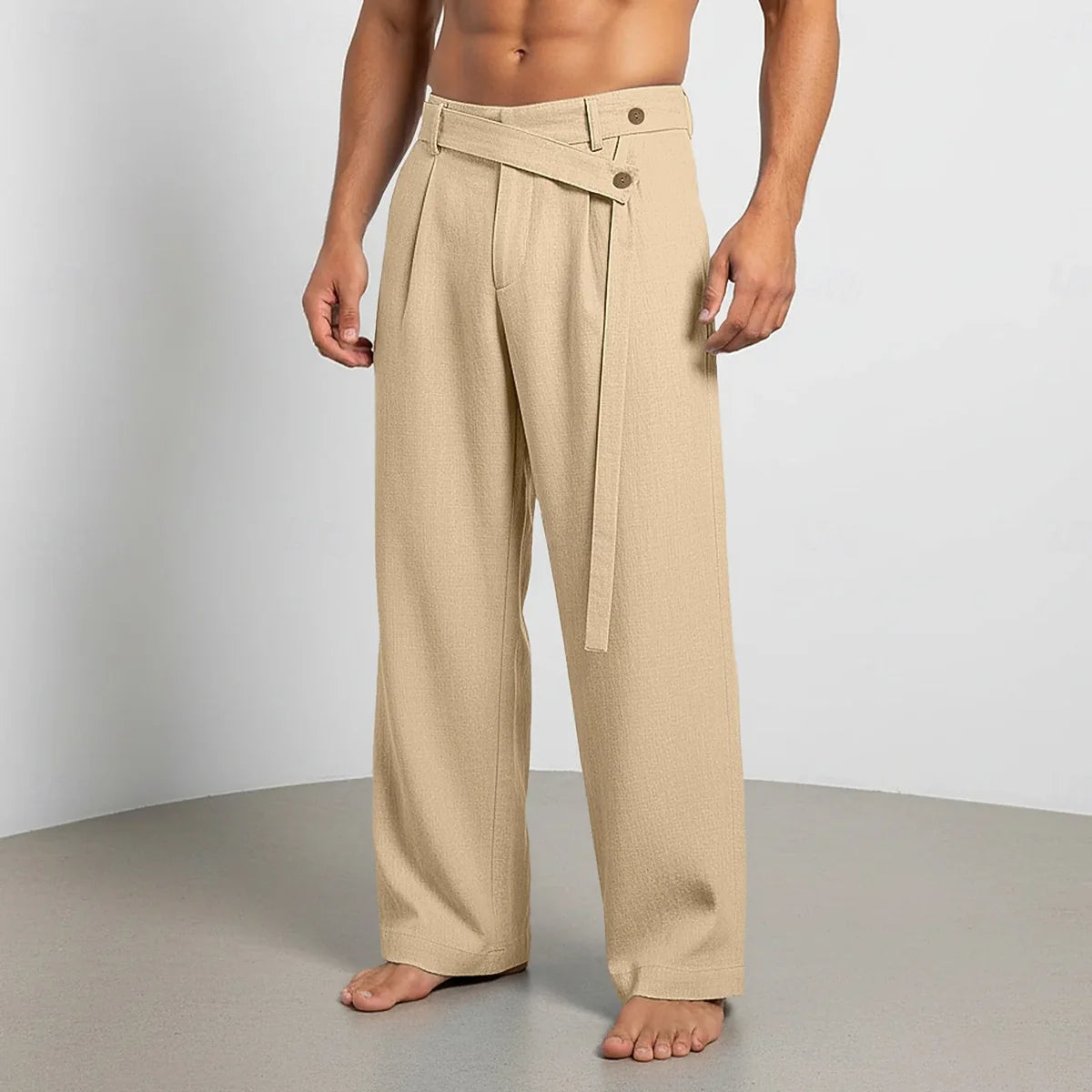 Belted Wrap Waist Wide Leg Trousers
