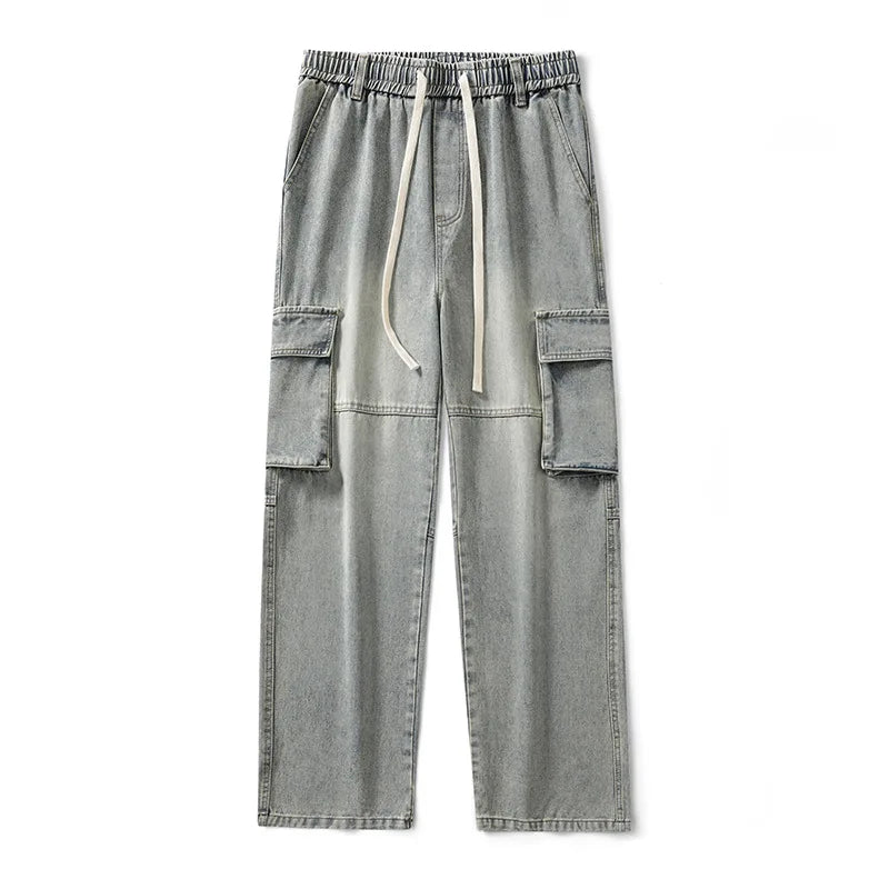 Baggy Cargo Denim Pants With Drawstring