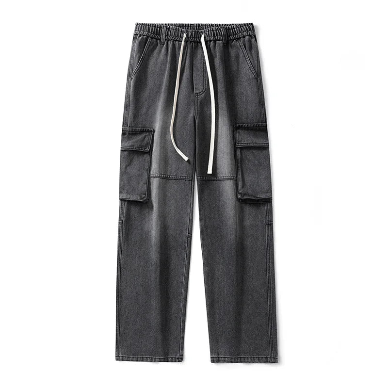 Baggy Cargo Denim Pants With Drawstring