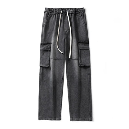 Baggy Cargo Denim Pants With Drawstring