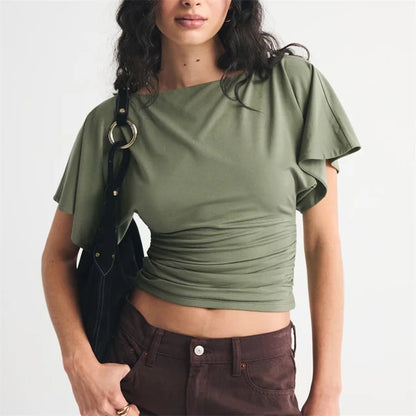 Ruched Waist Flutter Sleeve Top