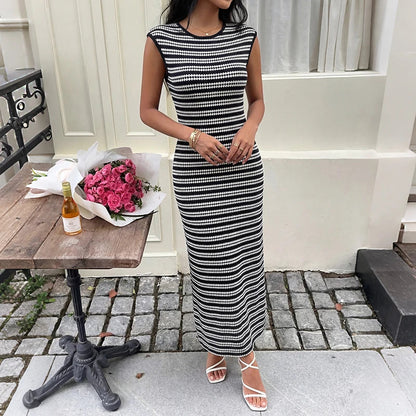 Stretch Stripe Sleeveless Pull On Dress