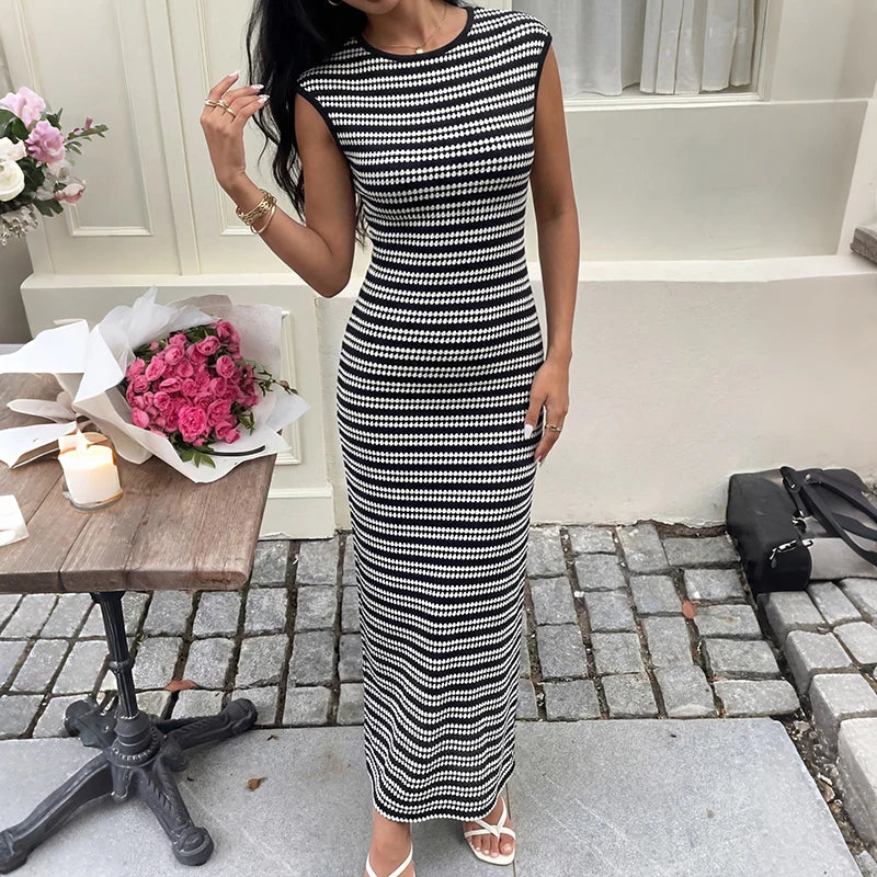Stretch Stripe Sleeveless Pull On Dress